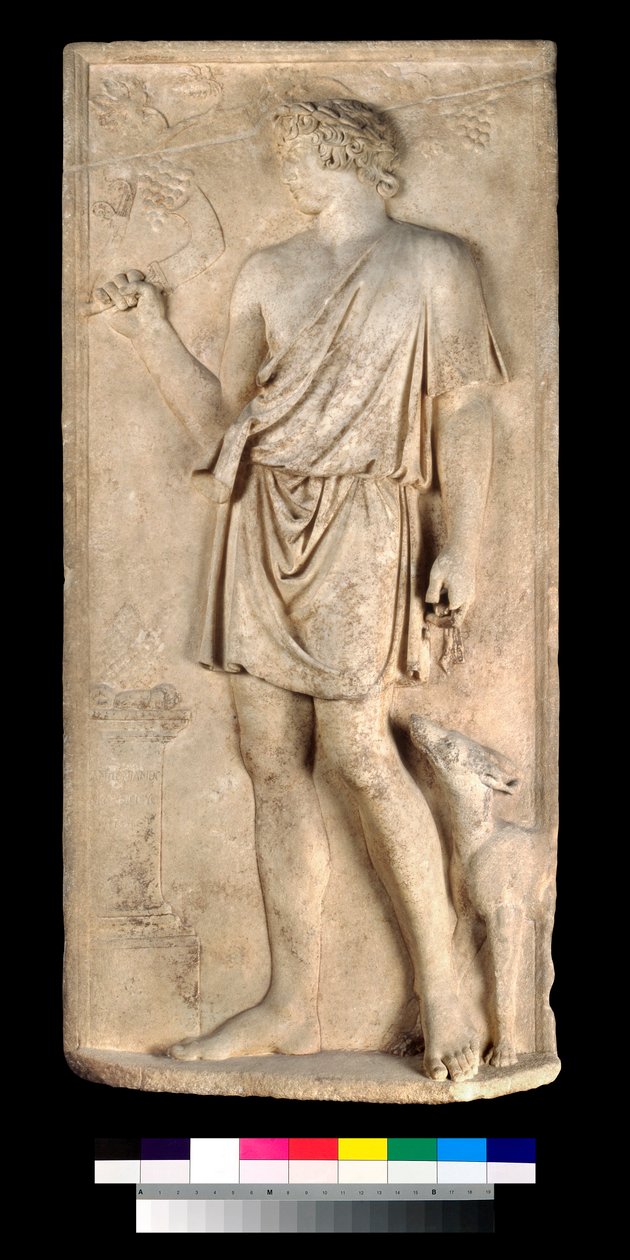 Antinouksen kohokuvio Dionysoksen tai Silvanuksen muodossa, rypäleiden sadonkorjuu tekijältä Roman