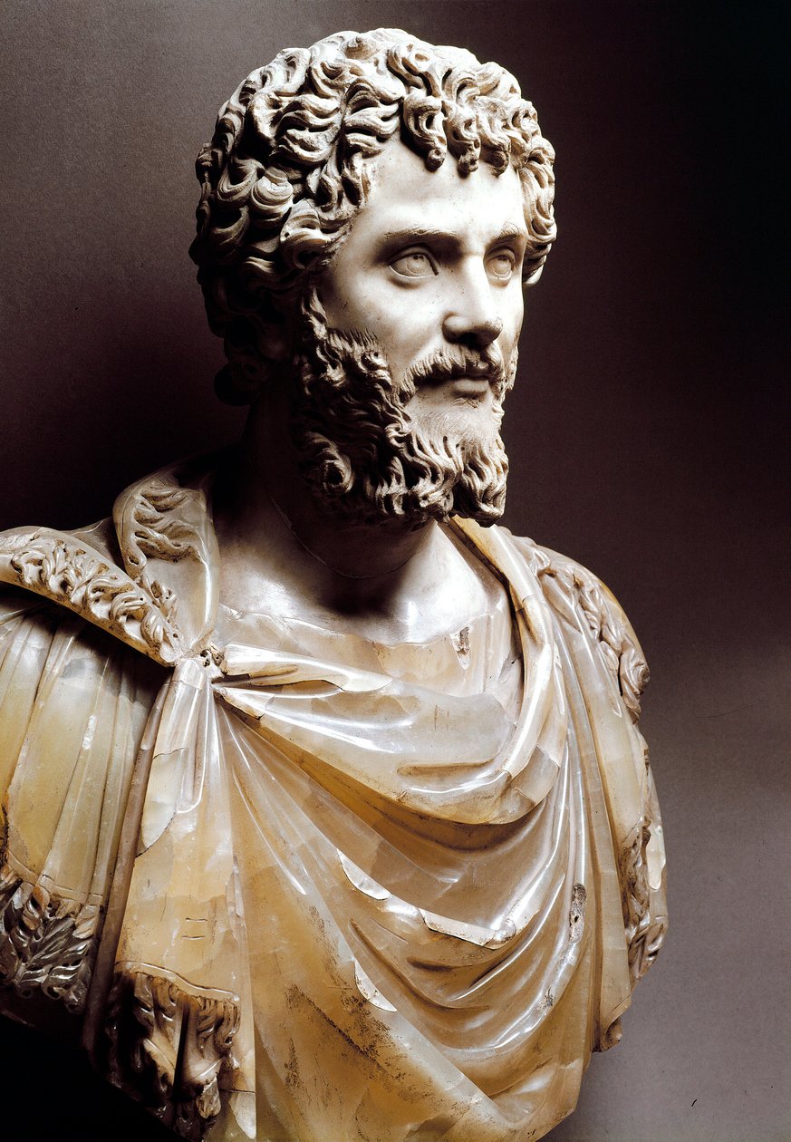 Roomalainen taide: "Rooman keisari Septimius Severuksen (keisari 193 - 211 jKr.) marmorinen rintakuva" - Rooma, capitolini-museo - Keisari Septimius Severuksen (Lucius Septimius Severus Pertinax) rintakuva tekijältä Roman