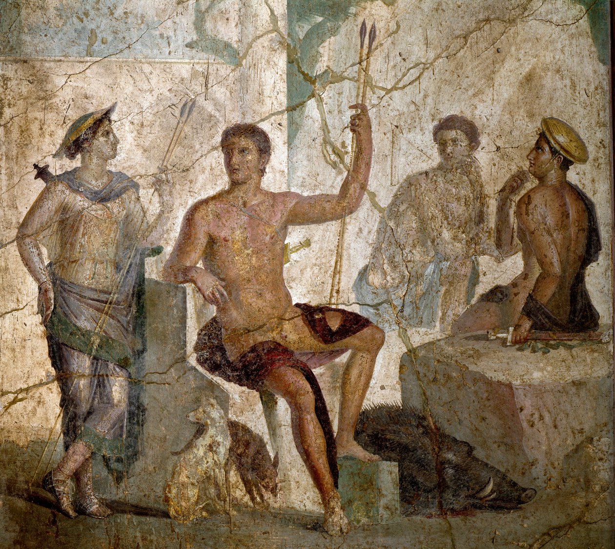 Roomalainen taide: "" Meleagre ja Atalante""" Roomalainen fresko 1. vuosisadalta jKr. Pompejista. Napoli, kansallinen arkeologinen museo - roomalainen taide: Meleager ja Atalanta. Roomalainen fresko 1. vuosisadalta jKr. Pompejista. Kansallinen arkeologinen tekijältä Roman