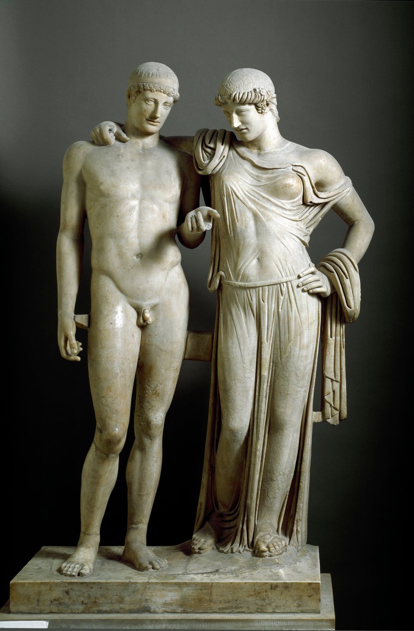 Roomalainen taide: "" Oreste et Electre "" - Marmoriveistos Pozzuolista (Pozzuoli) 1. vuosisadalta jKr., halkaisija 160 cm - Kansallinen arkeologinen museo, Napoli - Roomalainen sivilisaatio: Electra ja Orestes - Marmoriveistos (K. 160 cm) tekijältä Roman