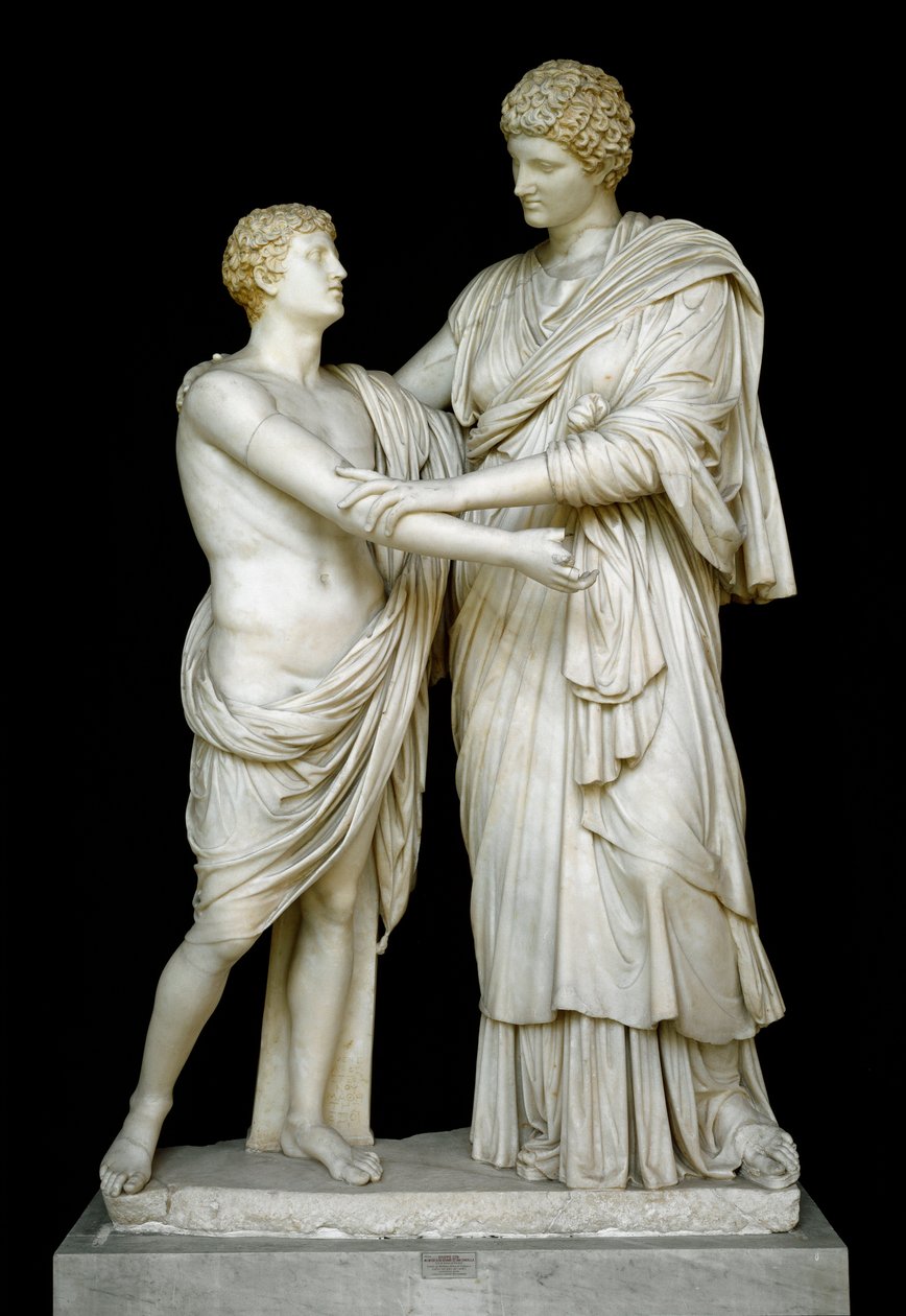 Roomalainen taide: "" Oreste et Electre""" Marmoriveistos 1. vuosisadalta jKr. Ludovisi-kokoelmasta, Dim. 192 cm - Rooma, Museo Nazionale Romano (o delle Terme) Italia - Orestes ja Electra - Marmoriveistos (K. 210 cm), Rooman keisarillinen aika (27 eKr.-47 tekijältä Roman
