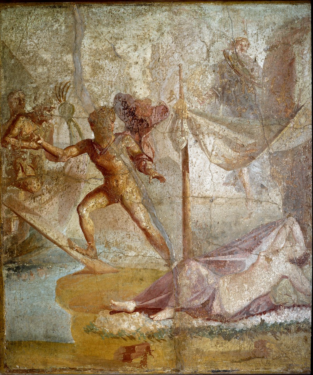 Roomalainen taide: "" Thesee hylkää Arianen "" Roomalainen fresko Pompein alueelta. 1. vuosisadalla jKr. Napoli, kansallinen arkeologinen museo tekijältä Roman