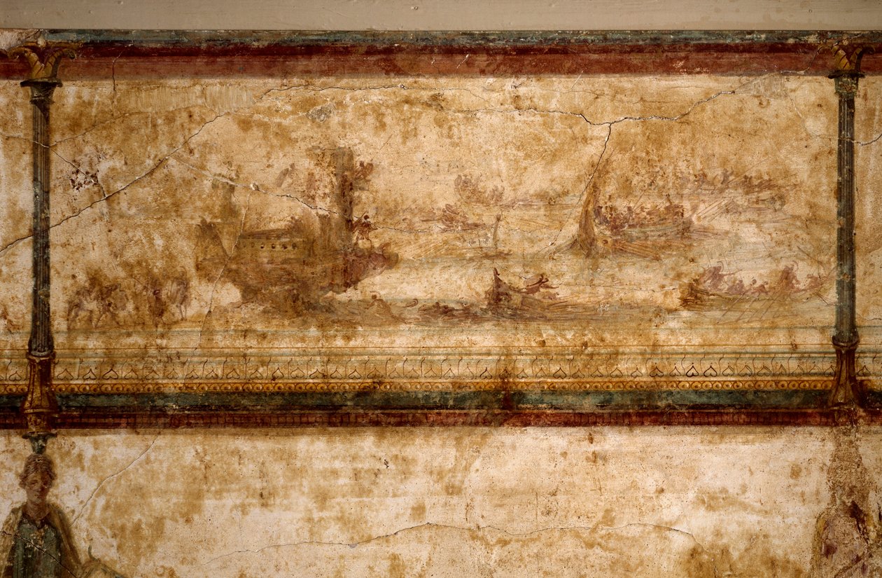 Roomalainen taide: "" merenkulku, bireemejä ja trireemejä"" "Fresko noin 25-19 eKr. Koko 73 cm Rooma, National Roman Museum (tai Terme) tekijältä Roman