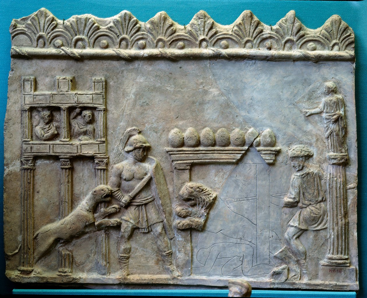 Rooman valtakunnan antiikin taide. Venatio: Gladiaattorin taistelu petoja vastaan. Veistos tekijältä Roman