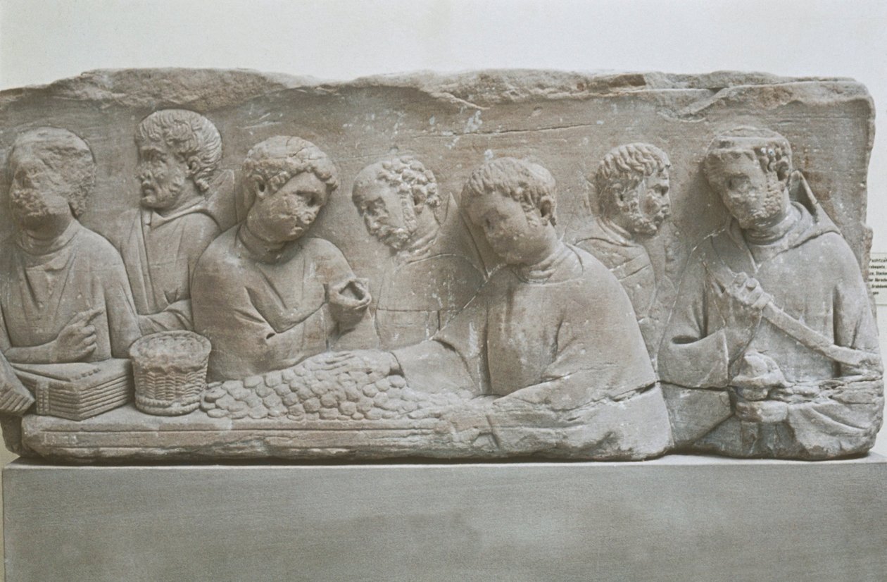Roomalainen hautausstele, joka kuvaa veronmaksukohtausta, Neumagen-Dhron, Saksa tekijältä Roman