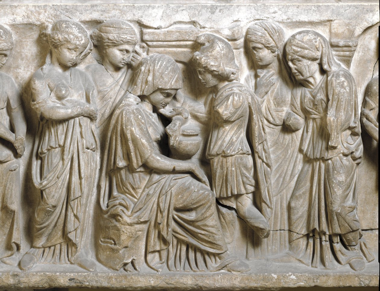 Roomalainen antiikki: "" Phedroksen suru rakastunut ja Hippolyte karkoittanut"" Matala kohokuva sarkofagista nimeltä "" Phedrus ja Hyppolite"". 3. jKr. Palermo, Museo Archeologico Nazionale tekijältä Roman