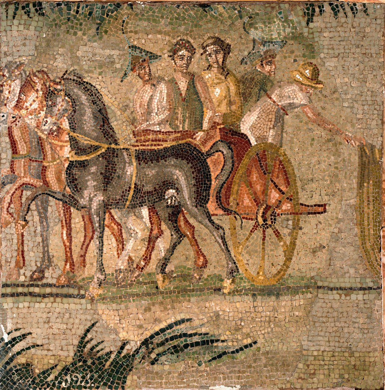 Roomalainen taide: Tankkikilpailu antiikin aikana. 3. vuosisadan mosaiikki. Madrid, kansallinen arkeologinen museo. tekijältä Roman