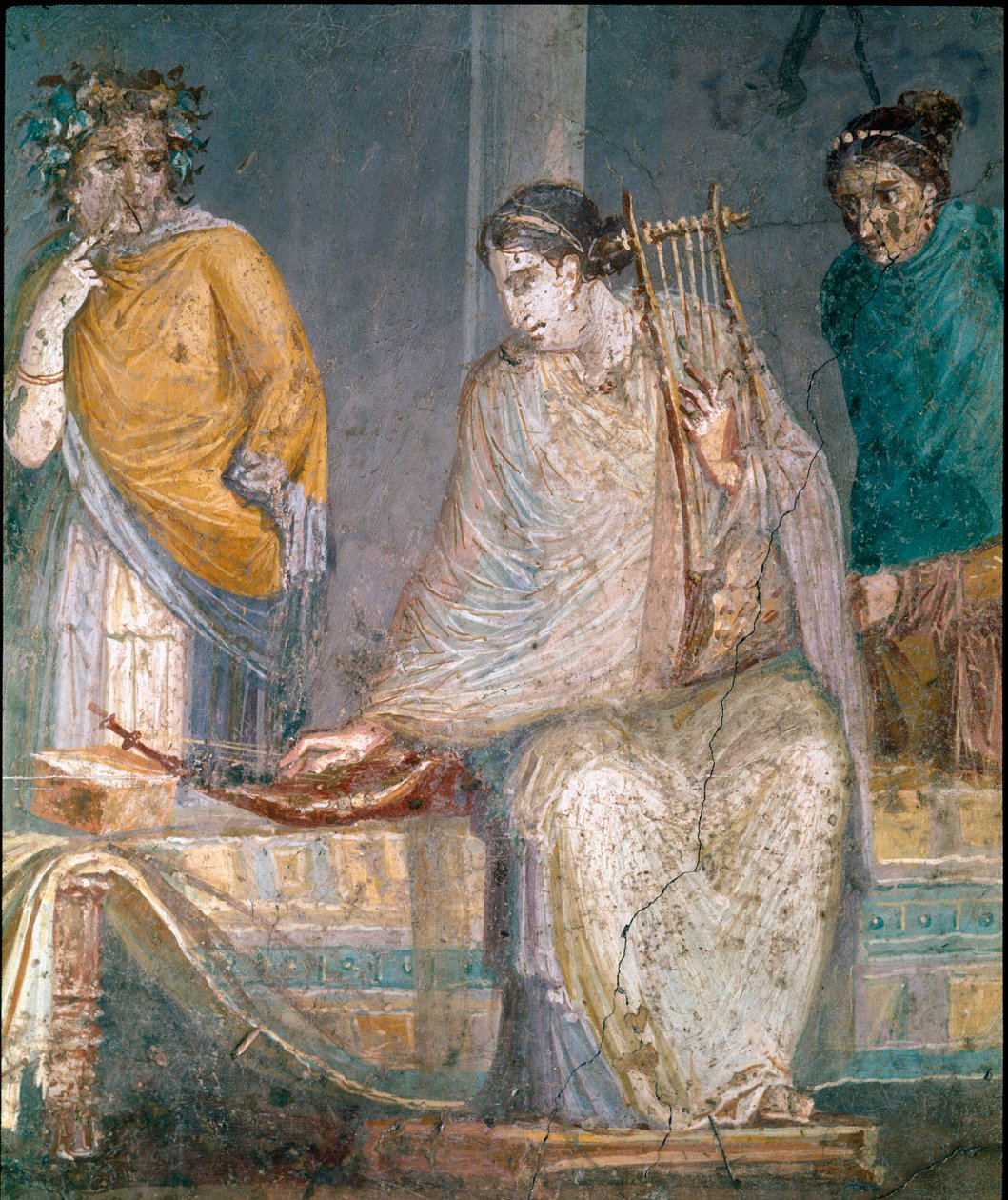 Roomalainen taide: cythared. Fresko Castellammare di Stabian paikalta lähellä Napolia.1. vuosisadalla jKr. (fresko) tekijältä Roman