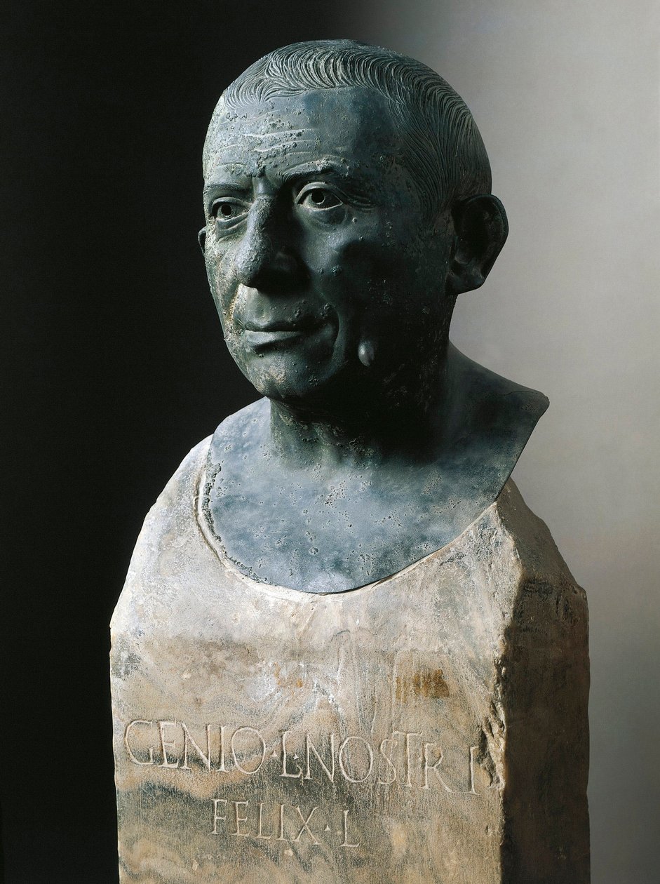 Roomalainen taide: pankkiiri Lucius Caecilius Iucundusin rintakuva (noin 20-69 jKr.) Pronssiveistos. 1. vuosisadalla jKr Pompejista. Napoli, Museo Nazionale Archeologico tekijältä Roman
