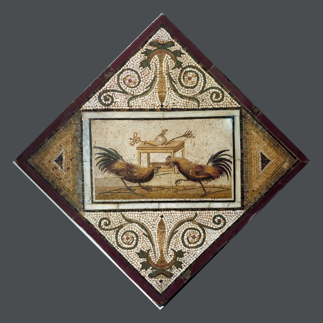Roomalainen taide: kukkotaistelu. Mosaiikki Pompejista. 4. tyyli. Kansallinen arkeologinen museo, Napoli tekijältä Roman