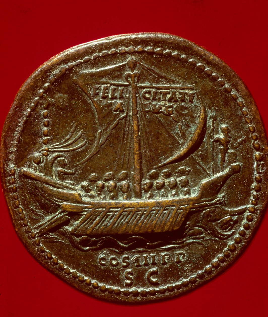 Roomalainen taide: keisari Hadrianuksen (tai Adrienin) (76-138 jKr.) kolikko, joka edustaa keisarillista galeria. 119 jKr. Paris, B.N. tekijältä Roman