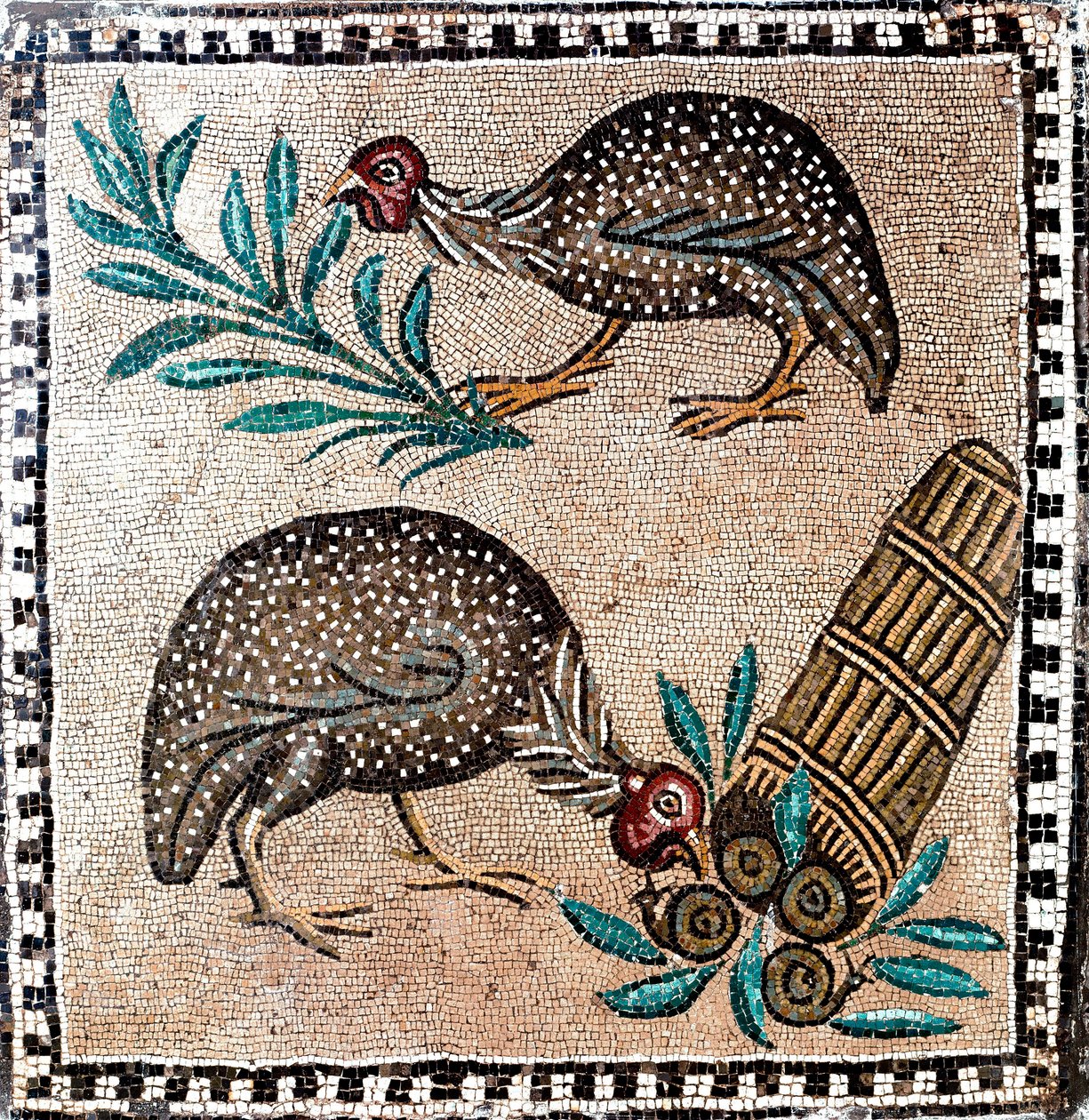 Roomalainen taide: helmikanaa edustava mosaiikki. 1. tai 2. vuosisadalla eaa. Rooma, Kansallinen roomalainen museo - roomalainen taide: helmikanamosaiikki. 1. tai 2. vuosisadalla eaa. Romanon kansallismuseo, Rooma, Italia tekijältä Roman