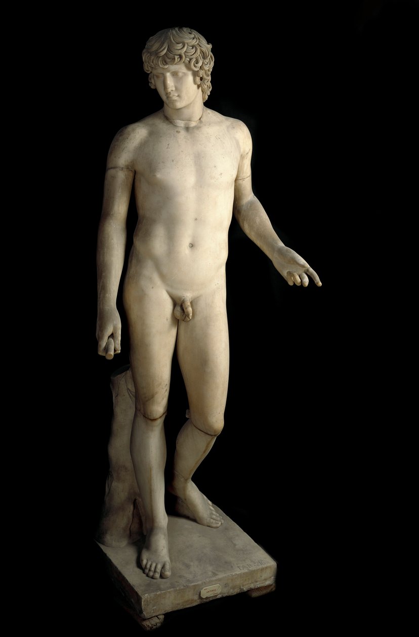 Roomalainen taide: esitys Antinouksesta (Antinoos tai Antinoo) (n. 110-130 ap. JC) Farnese, Rooman keisari Hadrianuksen rakastaja nuori mies. Marmori veistos. 130-138 jKr Koko 203 cm Napolin arkeologinen museo. tekijältä Roman