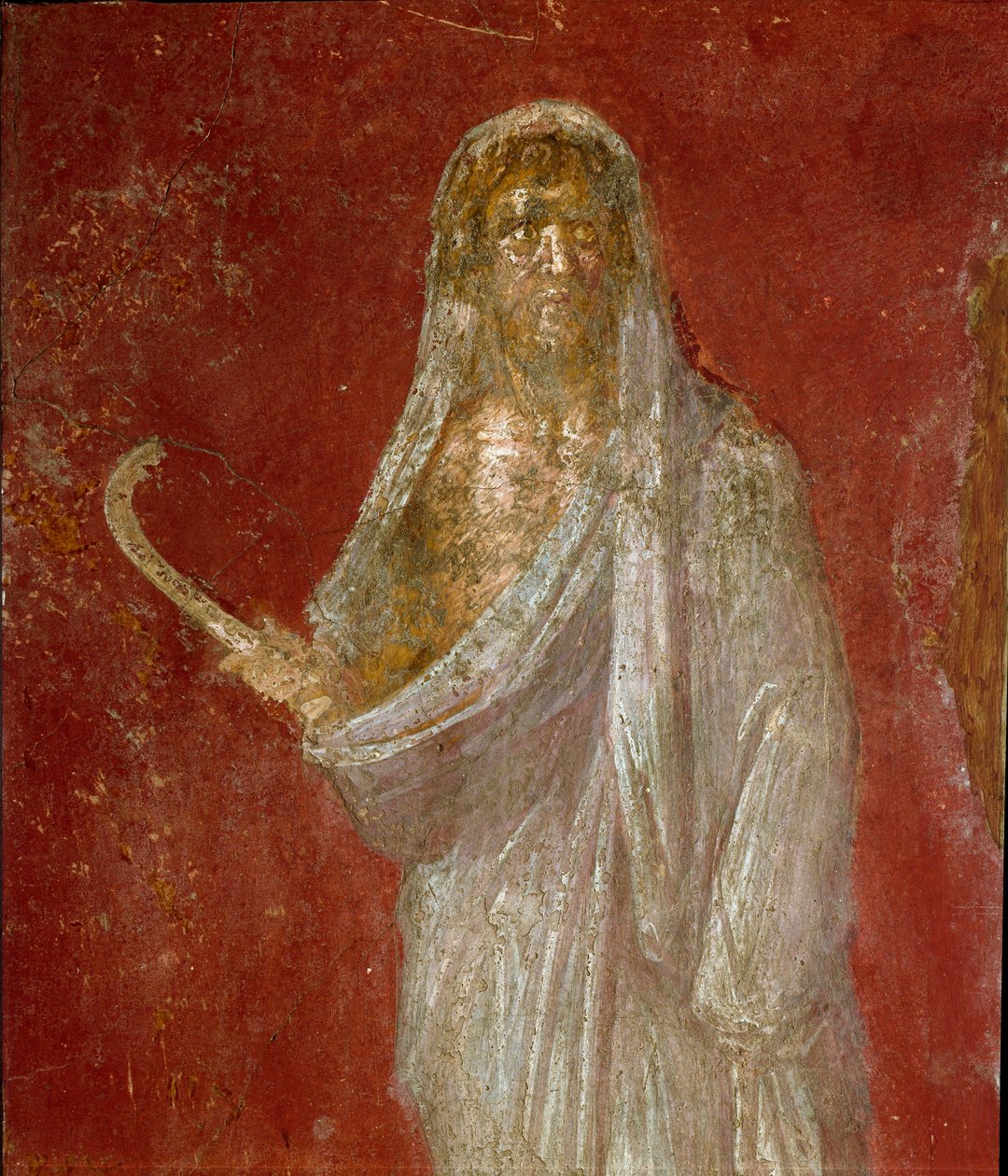 Roomalainen taide: Cronoksen (Saturnuksen) esitys. Yksityiskohta. Fresko Casa dei Dioscurista Pompejista. Mitat 68x41 cm Kansallinen arkeologinen museo, Napoli tekijältä Roman