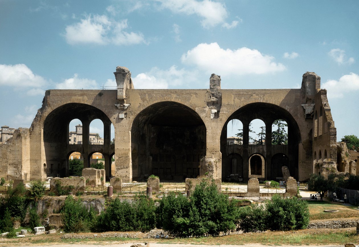 Roomalainen taide: näkymä Maxencen ja Constantinuksen basilikaan (tai Basilica Nova tai Basilica di Maxentius ja Constantine), 4. vuosisadalla jKr. Rooma, Italia tekijältä Roman