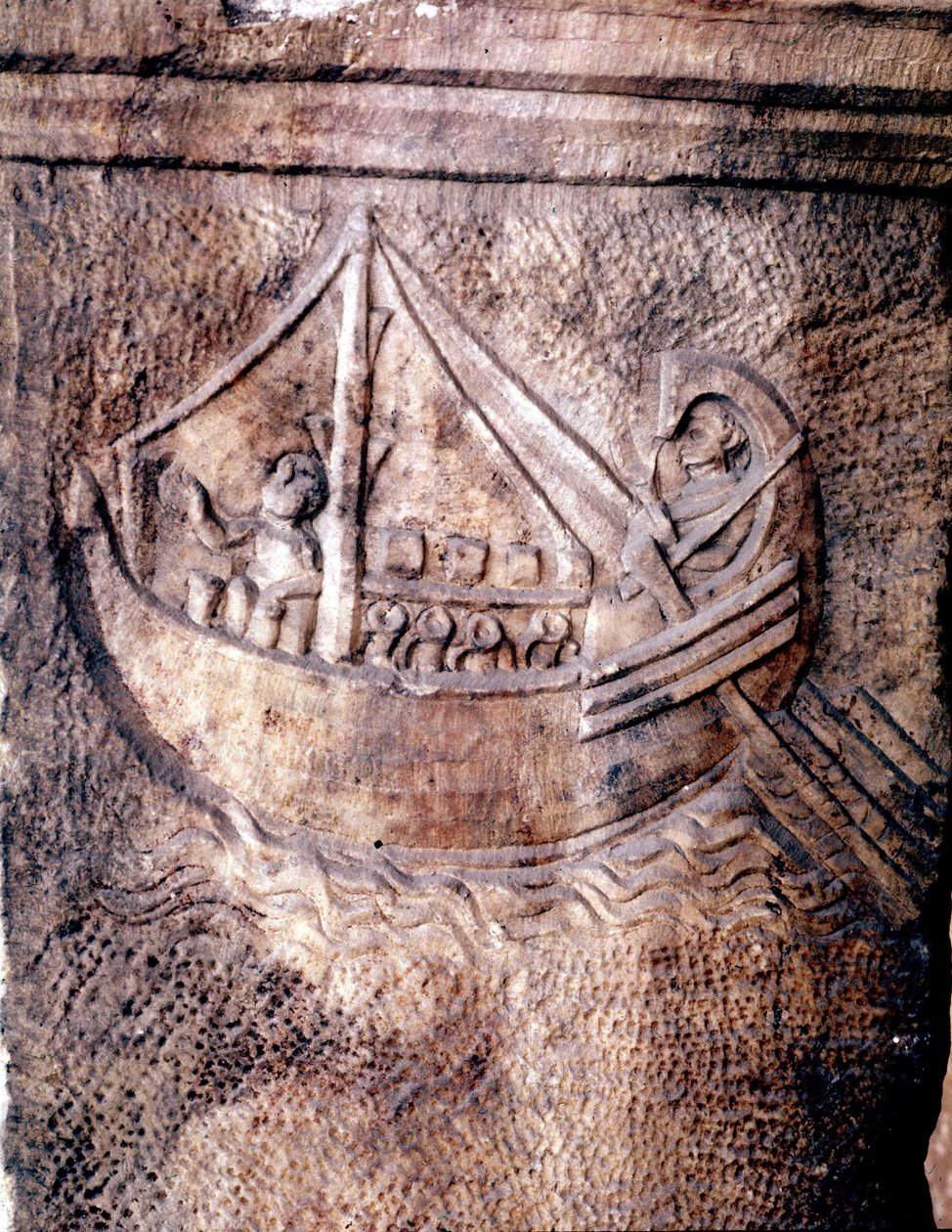 Roomalainen kuljetusalus. Matala reliefi 2. vuosisadalta jKr. JC:n roomalaisesta kansallismuseosta tekijältä Roman