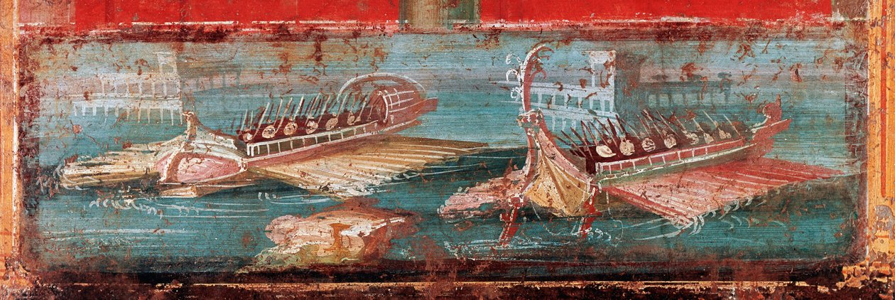 Roomalaiset sotalaivat sataman sisäänkäynnillä (fresko tekijältä Roman
