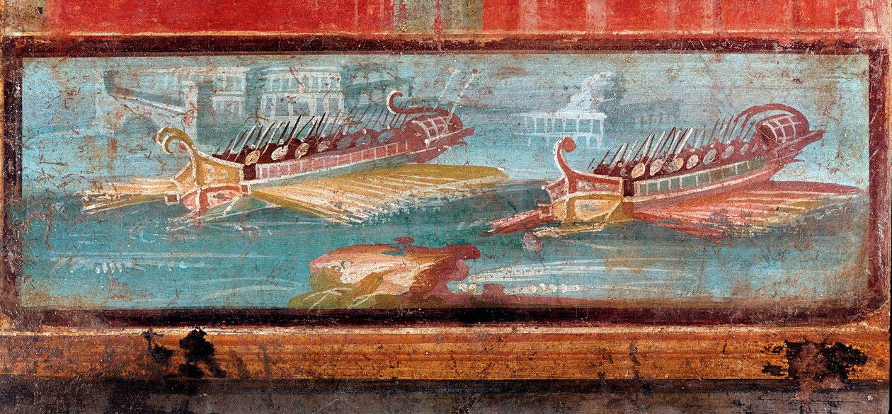 Roomalaiset sotalaivat sataman sisäänkäynnillä (fresko tekijältä Roman
