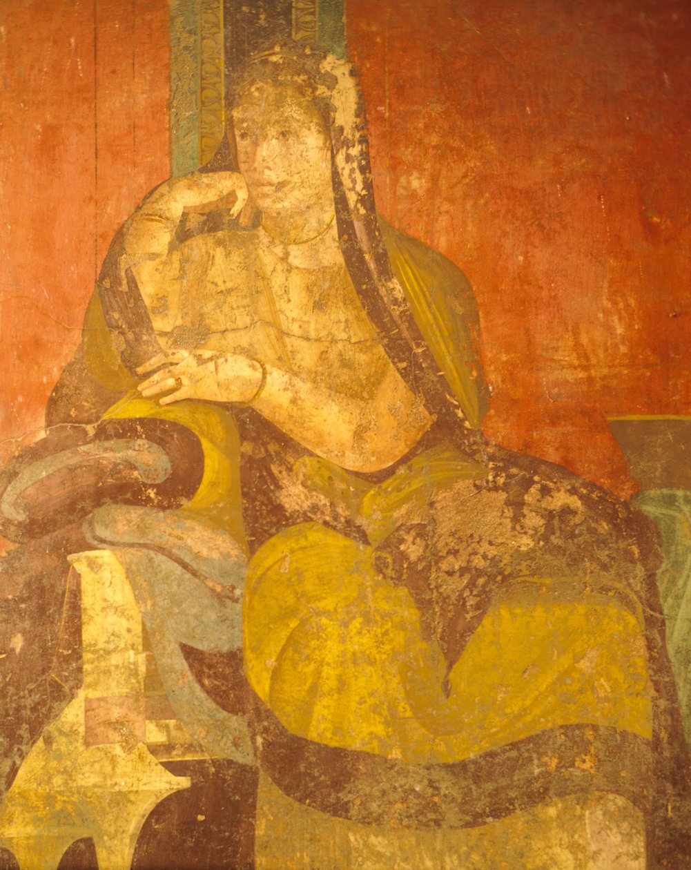 Roomalainen nainen, yksityiskohta maalauksesta Cult of Dionysian Mysteries, toinen pompeilainen tyyli, mysteerien huvila, Pompei, Campania, roomalainen sivilisaatio tekijältä Roman
