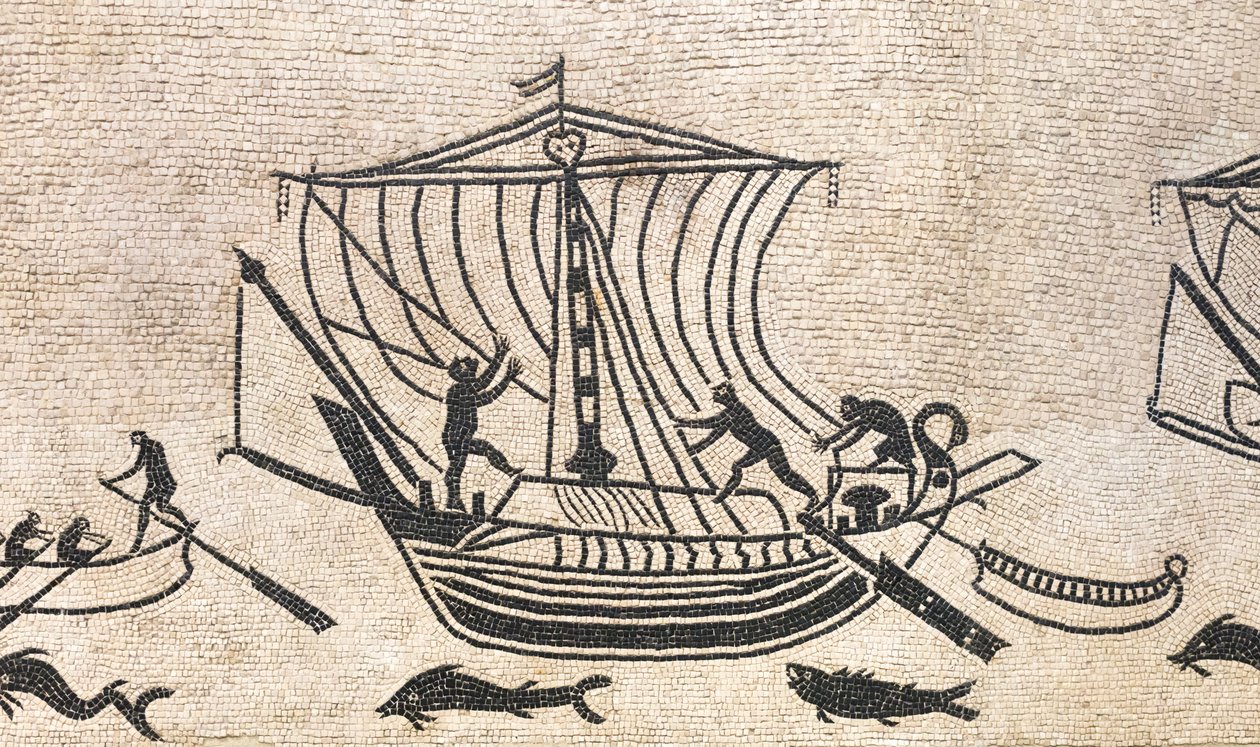 Laiva lähestyy satamaa, yksityiskohta mosaiikki, 2. vuosisadalla jKr tekijältä Roman