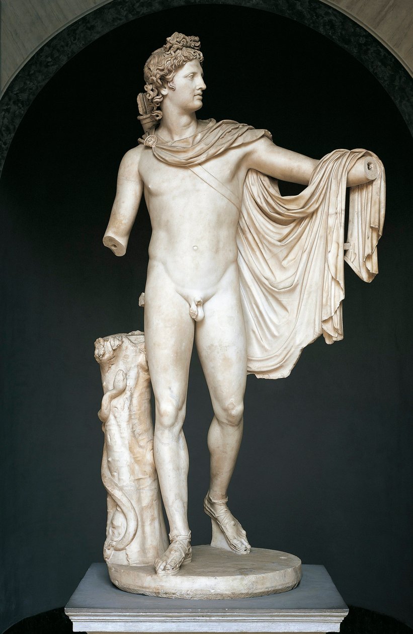 Patsas, joka tunnetaan nimellä Apollo Belvedere, kopio kreikkalaisen pronssisen alkuperäiskappaleen mukaan 4. vuosisadalta eaa. (marmori) tekijältä Roman