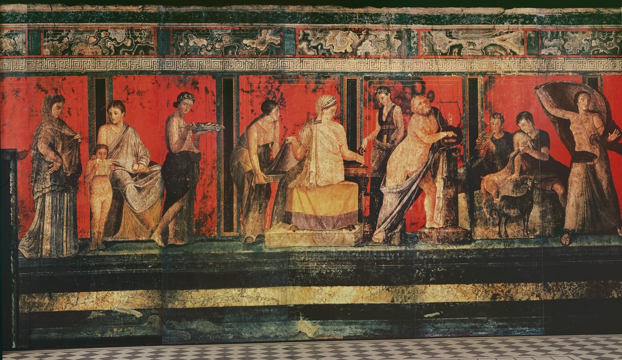 Mysteerien sali, Pompeji, 79 jKr (seinämaalaus) tekijältä Roman