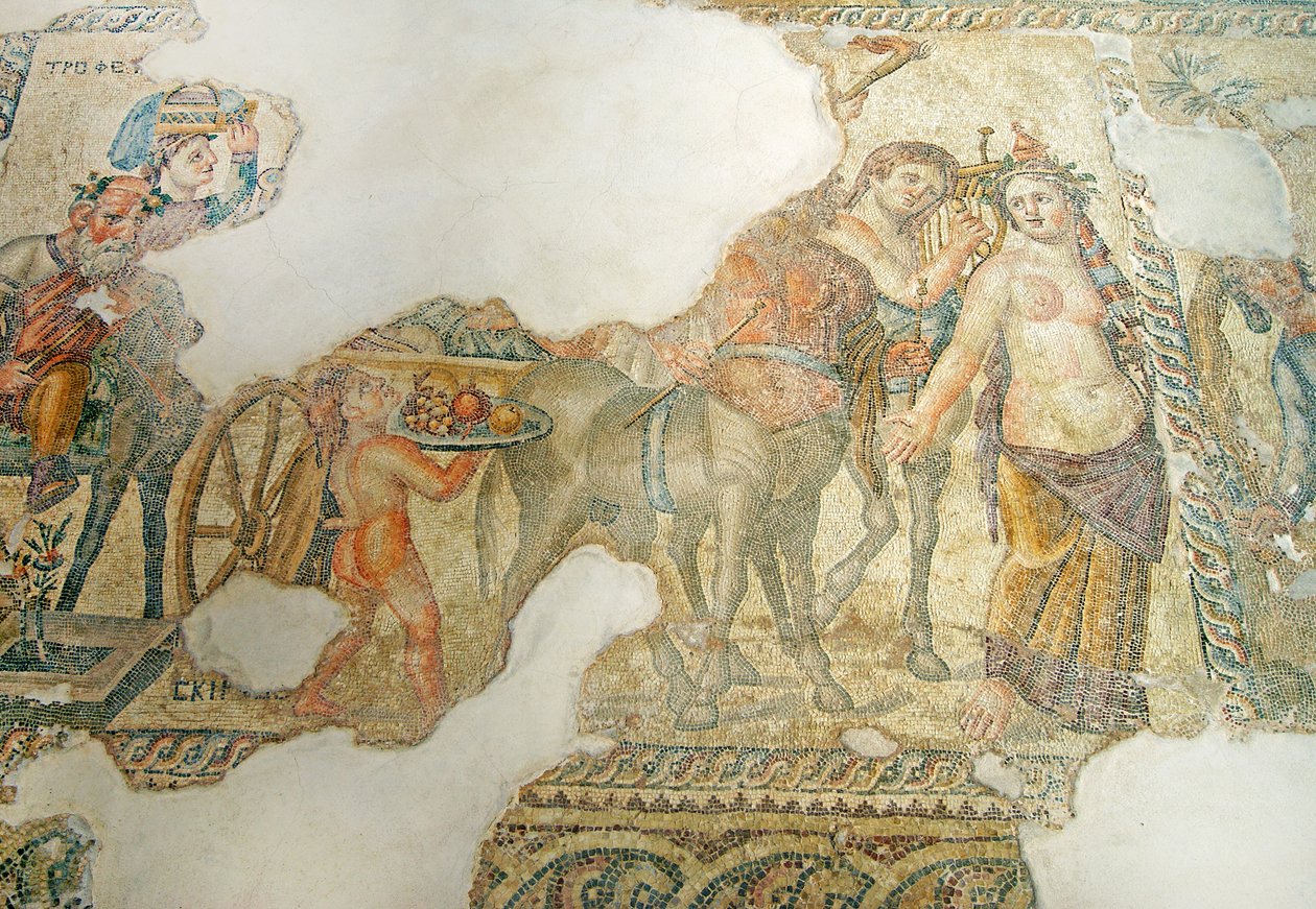 Dionysoksen voittokulkue, Aionin talo, Paphos, Kypros (mosaiikki) tekijältä Roman