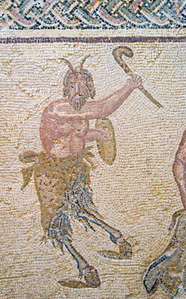 Dionysoksen voitto, Panin yksityiskohta, Dionysoksen talo, Pafos, Kyproksen mosaiikki tekijältä Roman