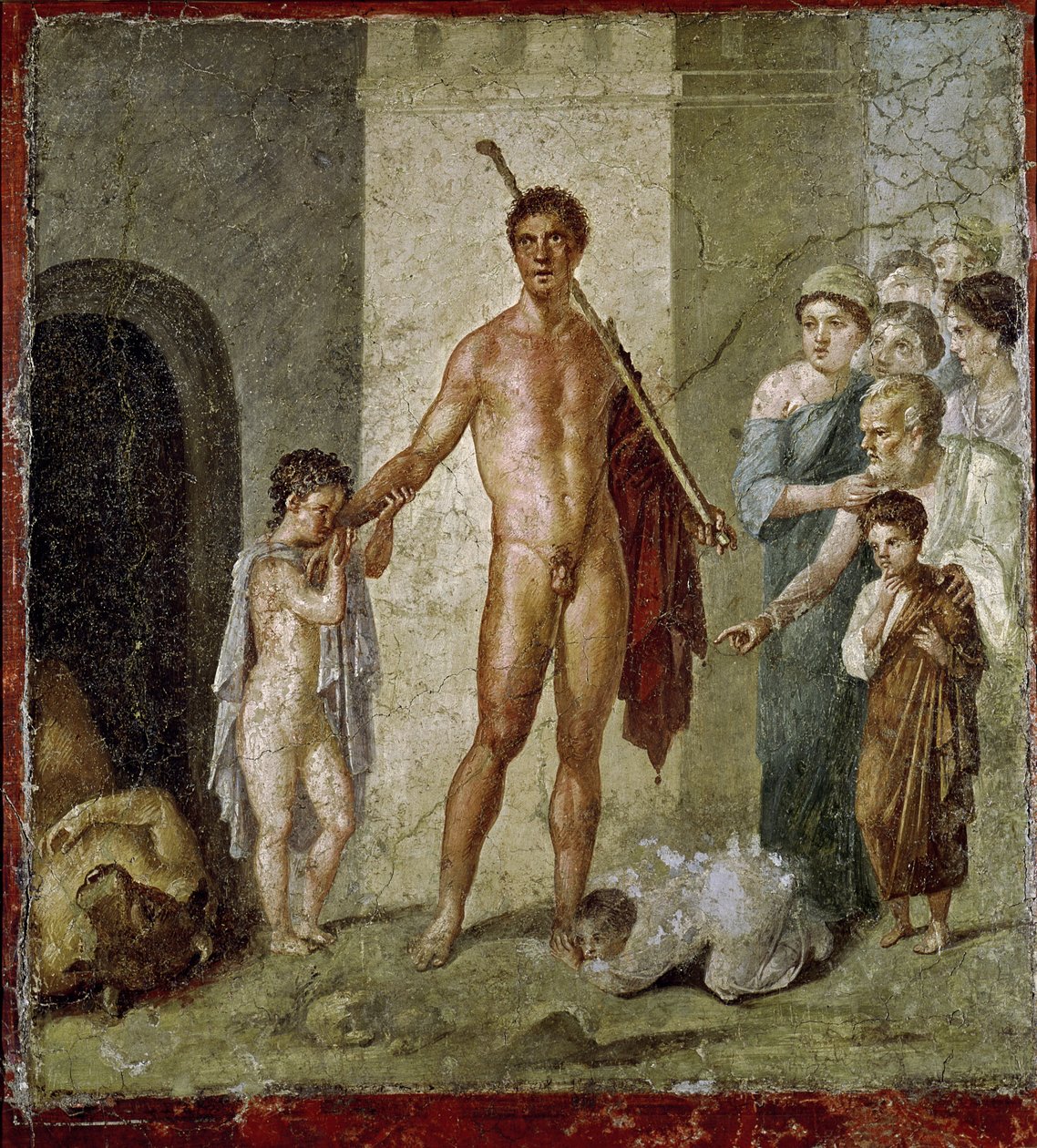 Theseus vapauttaa lapsia Minotauruksesta, Gavius Rufuksen talosta, Pompejista, 4. Pompeilainen tyyli, noin 50-79 jKr. tekijältä Roman