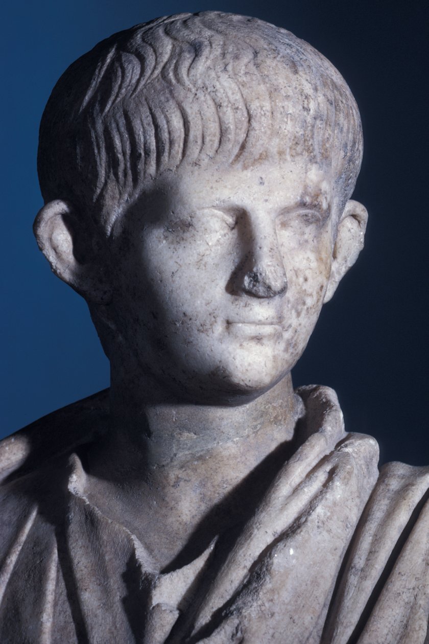 Nuoren Neron togaate-patsas, pään etunäkymä, n. 50 jKr (marmori) (140378:n yksityiskohta) tekijältä Roman