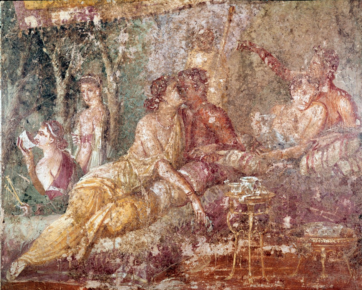 Triclinium, pariskunta suutelee (fresko tekijältä Roman