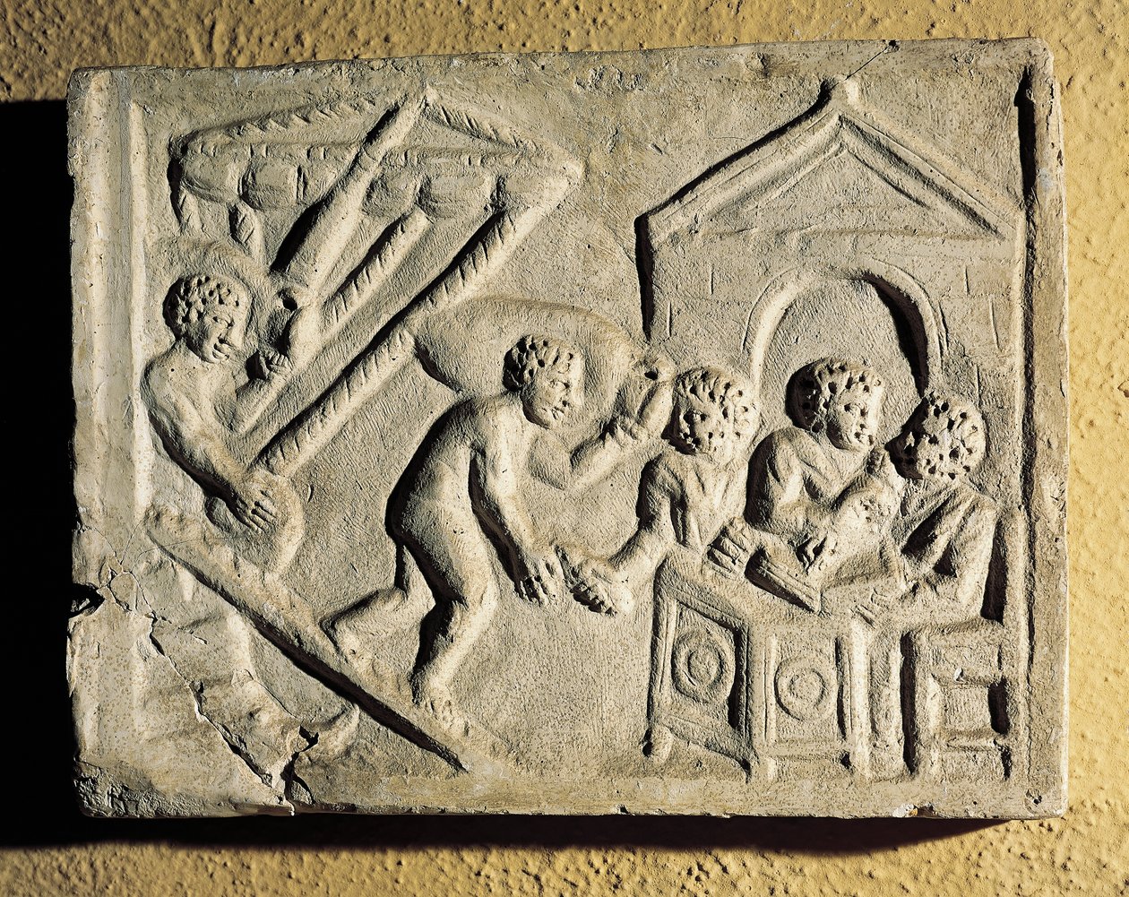 Lastin purkaminen ja satamatarkastukset, bareljeef, roomalainen sivilisaatio tekijältä Roman