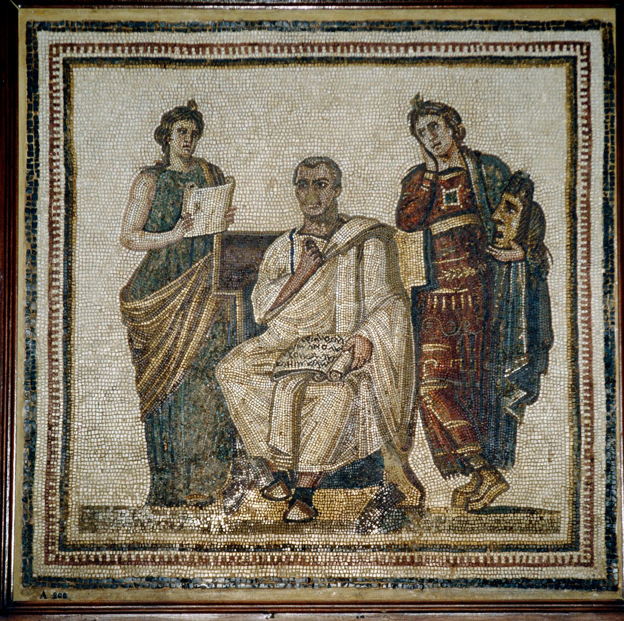 Vergilius (Virgilio) ja kaksi muusaa (Clio ja Melpomene) - 300-luvun alku tekijältä Roman