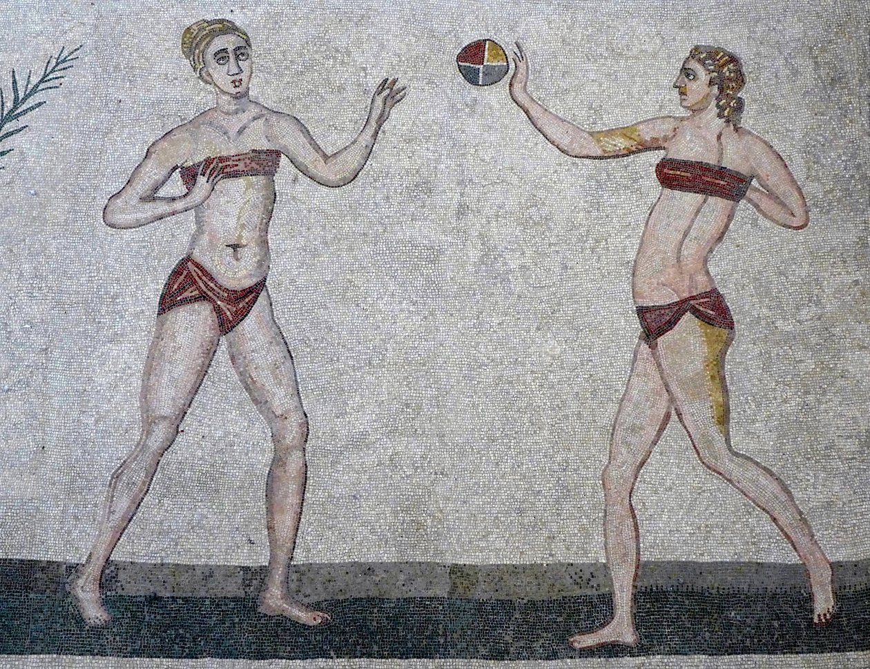 Nuoret naiset bikineissä, Villa Romana del Casale, Sisilia, 315-350 jKr (mosaiikki) tekijältä Roman
