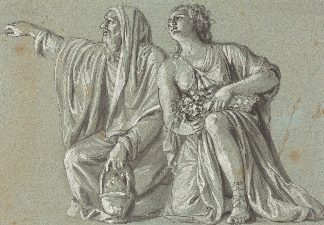 Kaksi polvistuvaa hahmoa uhreilla tekijältä Roman 18th Century