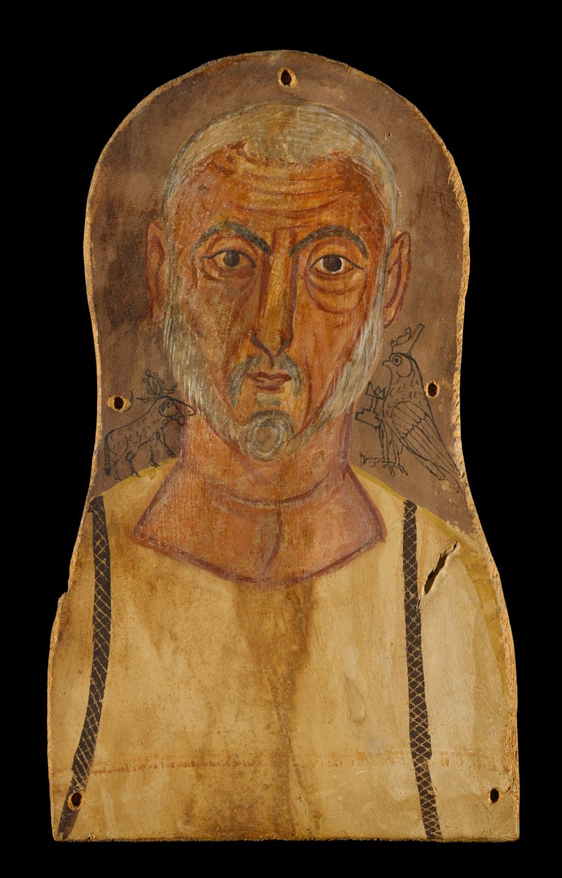 Egyptiläisten jumalien ympäröimä vanhus, n. 250 jKr. (tempera sycomore-maalilla). tekijältä Roman Period Egyptian