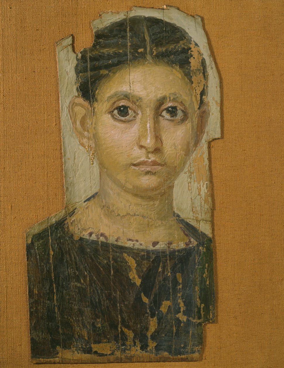 Naisen muumiomuotokuva, Fayumista, 3. vuosisadan lopulla jKr. (enkaustinen vaha maalatussa puussa) tekijältä Roman Period Egyptian