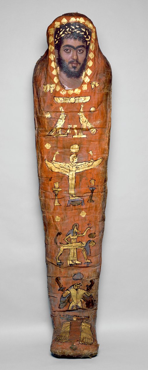 Nuoren miehen muumio, jossa encaustic muotokuva, El-Hibehistä (pellavakääritty ihmisen jäänteet ja maalattu puupaneeli). tekijältä Roman Period Egyptian