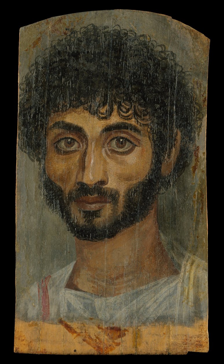 Laihakasvoisen, parrakas miehen muotokuva, 160-180 jKr. (encaustic, kalkkipuu) tekijältä Roman Period Egyptian