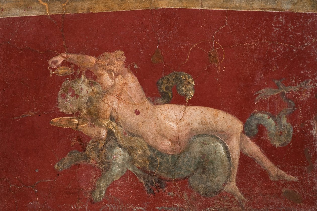 Nereidi meripedolla meripantteri, 1. H. 1. sv. ILMOITUS. tekijältä Roman Pompeian wall painting.