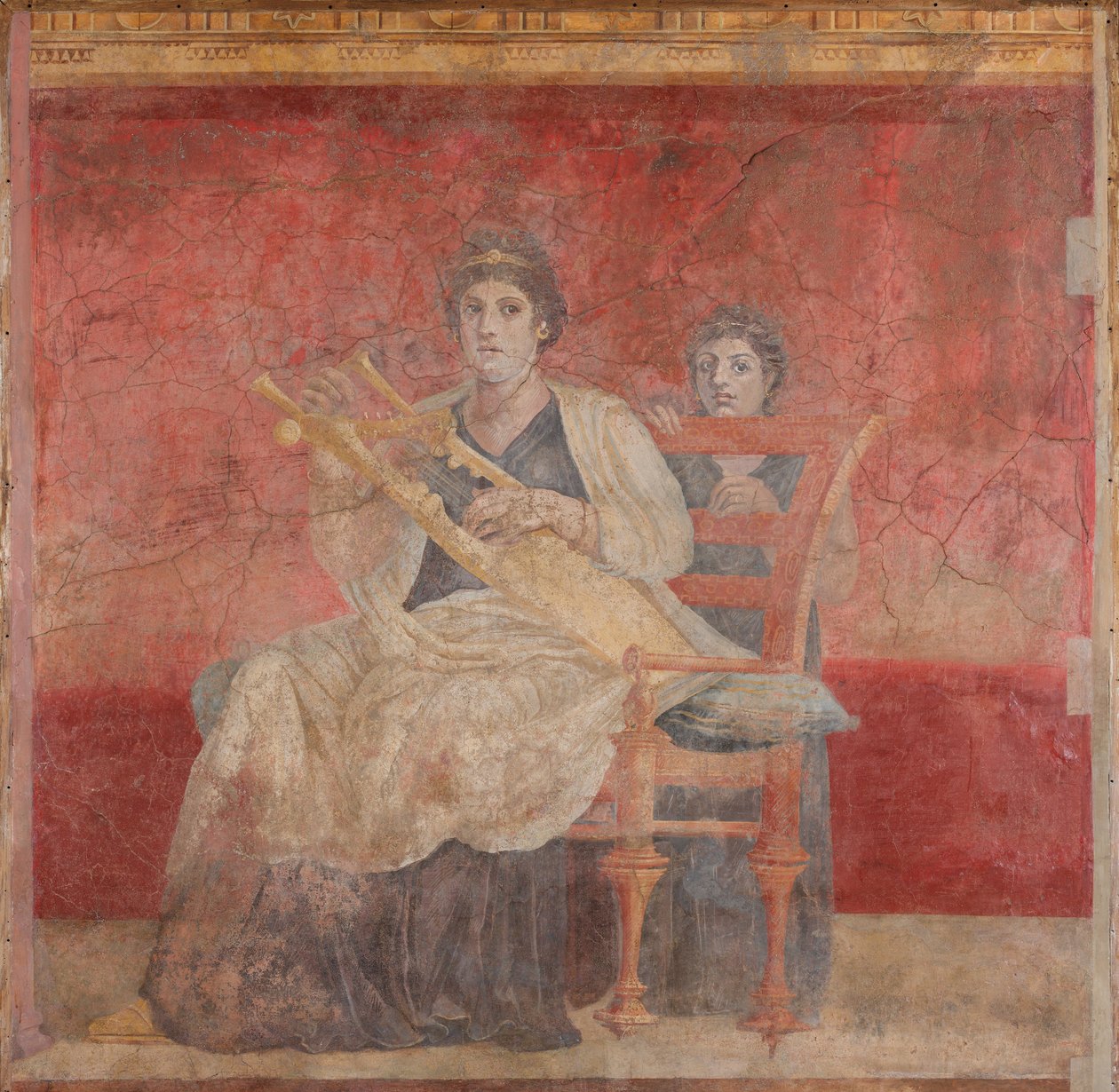 Istuva nainen soittamassa kitharaa, noin 50-40 eaa. tekijältä Roman Republican Period