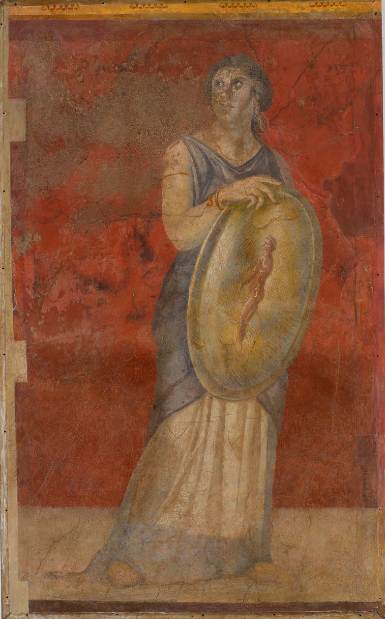 Seisova nainen, jolla on kilpi kädessään, noin 50-40 eaa. tekijältä Roman Republican Period