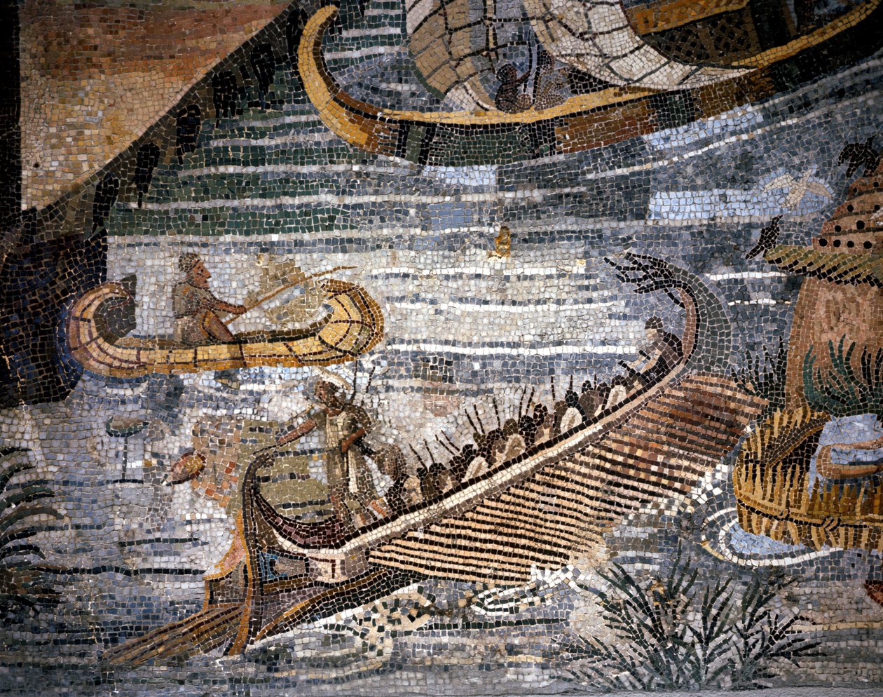 Roomalainen bireemi (eräänlainen galere, jossa on kaksi riviä) Yksityiskohta mosaiikki Palestrinassa. tekijältä Roman Roman