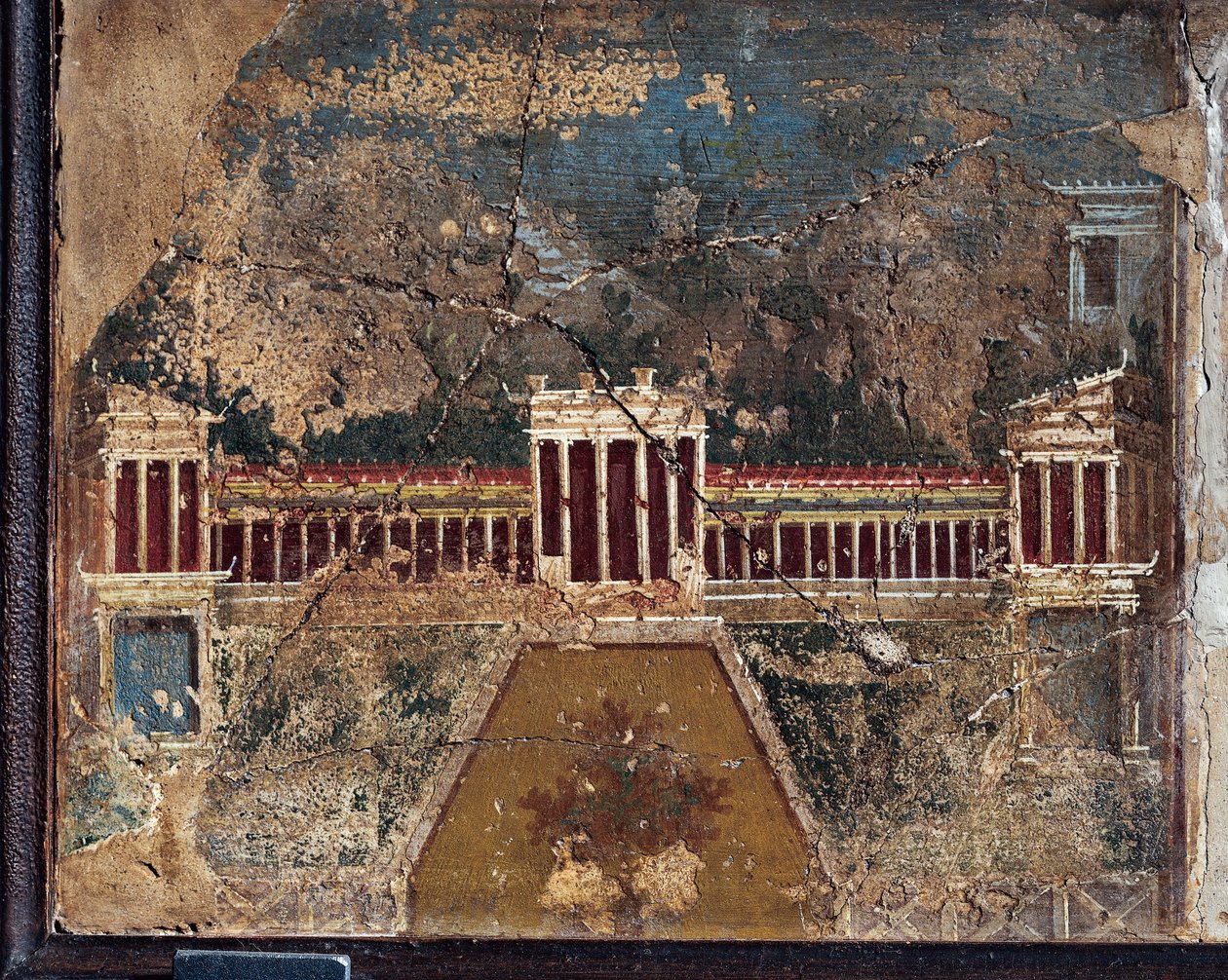 Muinainen roomalainen fresko arkkitehtonisilla teemoilla Pompejista tekijältä Roman Roman