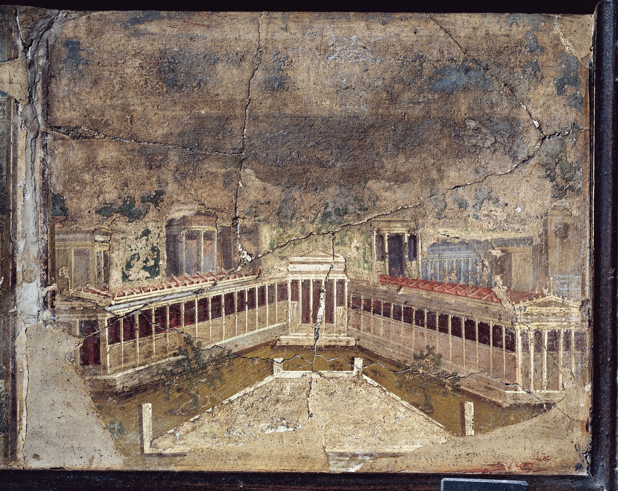 Muinainen roomalainen fresko arkkitehtonisilla teemoilla Pompejista tekijältä Roman Roman