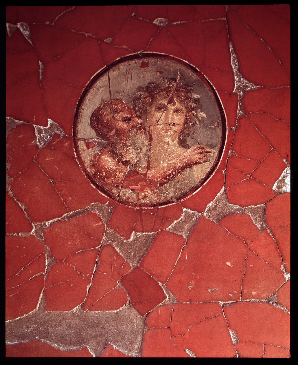 Bacchus satyyrin kanssa. Seinämosaiikki Bicentennial Housesta, 5. vuosisadalta eKr. - 1. vuosisadalta jKr tekijältä Roman Roman