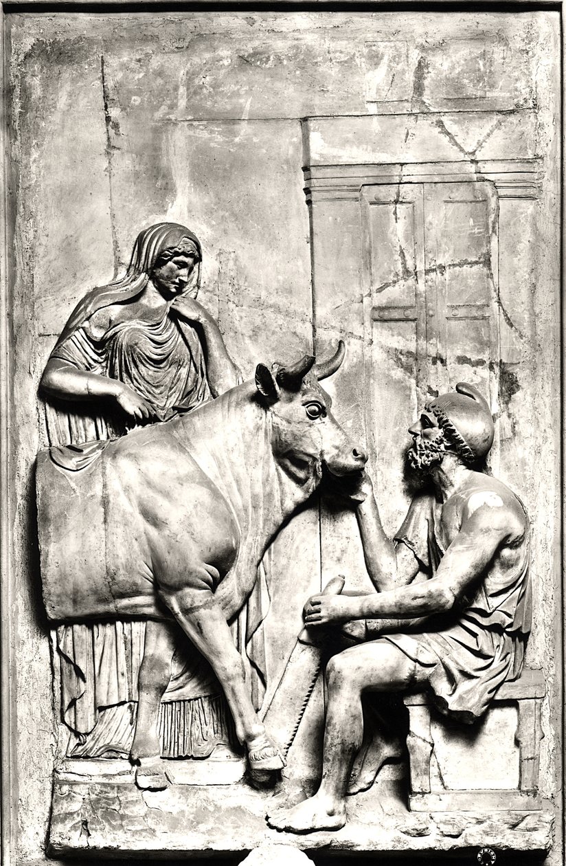 Daedalus rakentamassa lehmää Pasiphaelle, 1. ja 3. vuosisadalla jKr (kivi) (m/v kuva) tekijältä Roman Roman