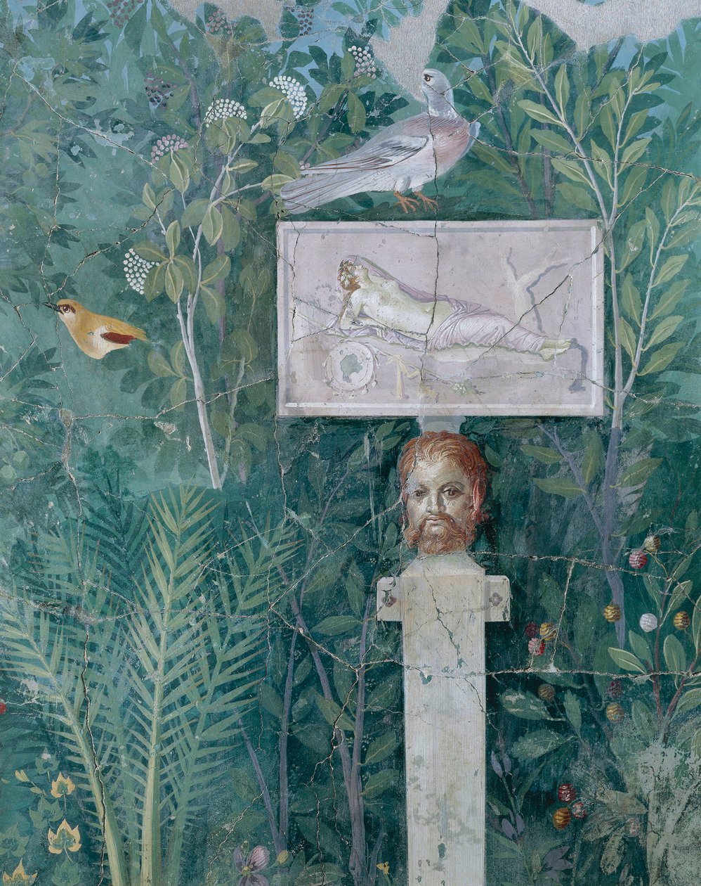 Yksityiskohta puutarhamaalauksesta, House of the Golden Rannekoru, Pompejista tekijältä Roman Roman