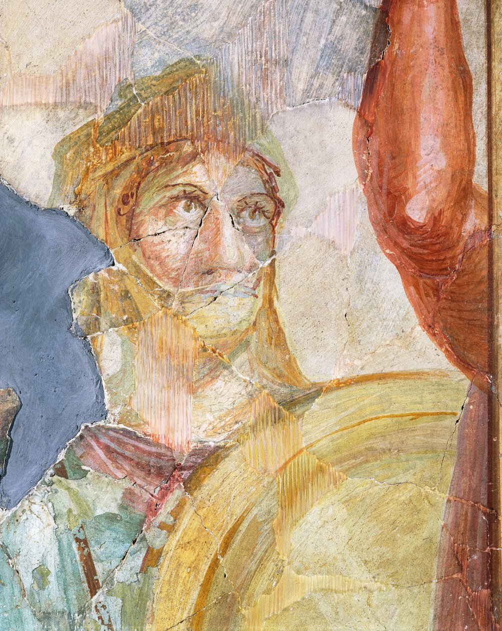 Yksityiskohta Aleksanterin (Ares) ja Stateiran (Aphrodite) hää freskosta, fresko alueella 6 West Island 39, Pompei (UNESCO:n maailmanperintöluettelo) tekijältä Roman Roman