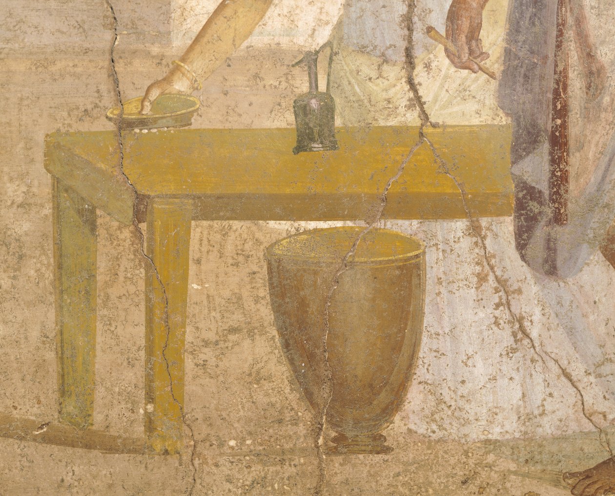 Yksityiskohta freskon uhriruokailusta, Kullattujen Cupidien talosta, Pompejista, Campaniasta, roomalaisesta sivilisaatiosta tekijältä Roman Roman